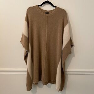 James Perse 100% Cashmere Poncho Sweater Tan Size S Oversized Quiet Luxury READ